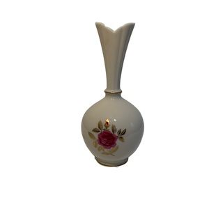 Lenox 8" Rose Print Bud Vase Gold Trim USA